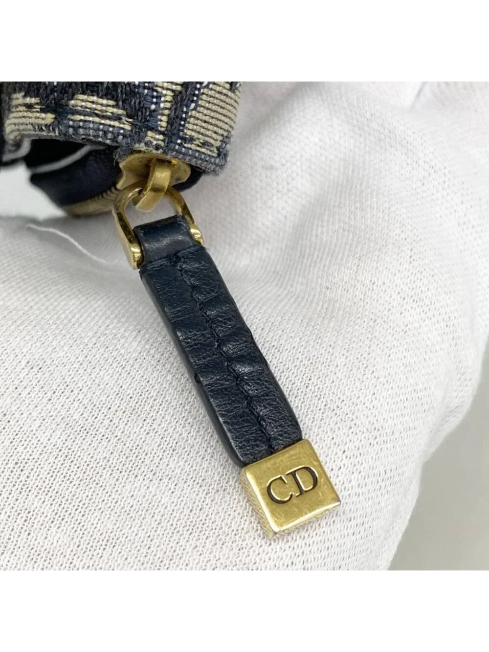 Dior Trifold Wallet Oblique Saddle Canvas Navy Gold
